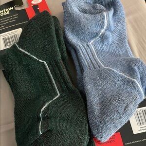 Merino Wool Blend Socks - Two Pairs Hunter Green and Light Blue Size L